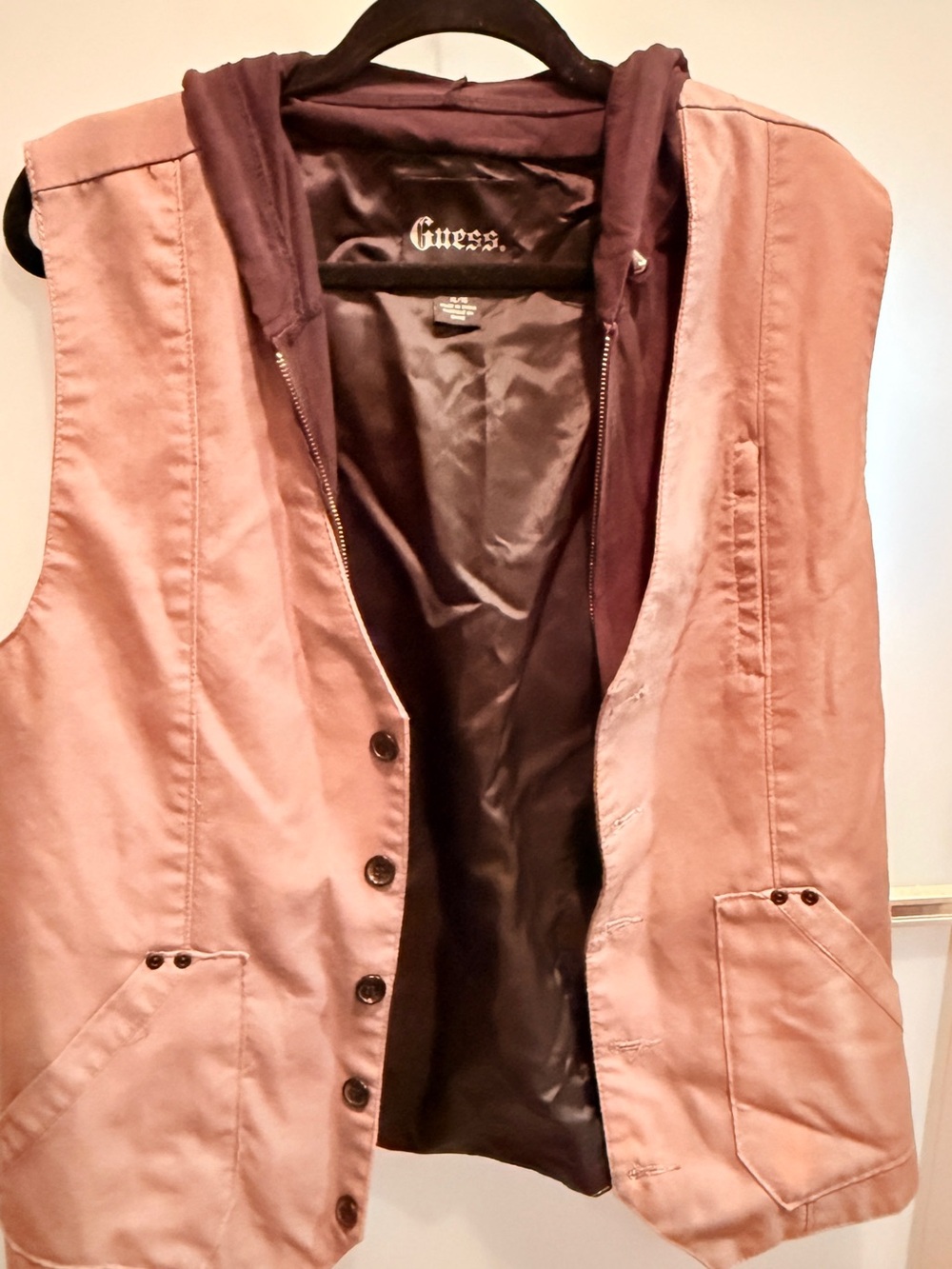 GUESS Men’s Beige Hooded Button-Front Vest